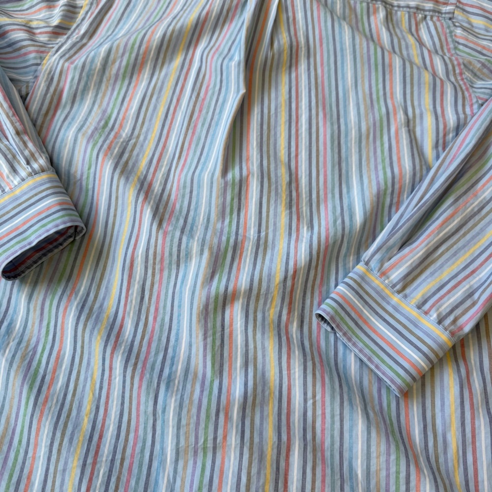 Scott Barber Men Large Button Down Shirt Blue Multi Color Vertical Stripe Cotton - Picture 5 of 5